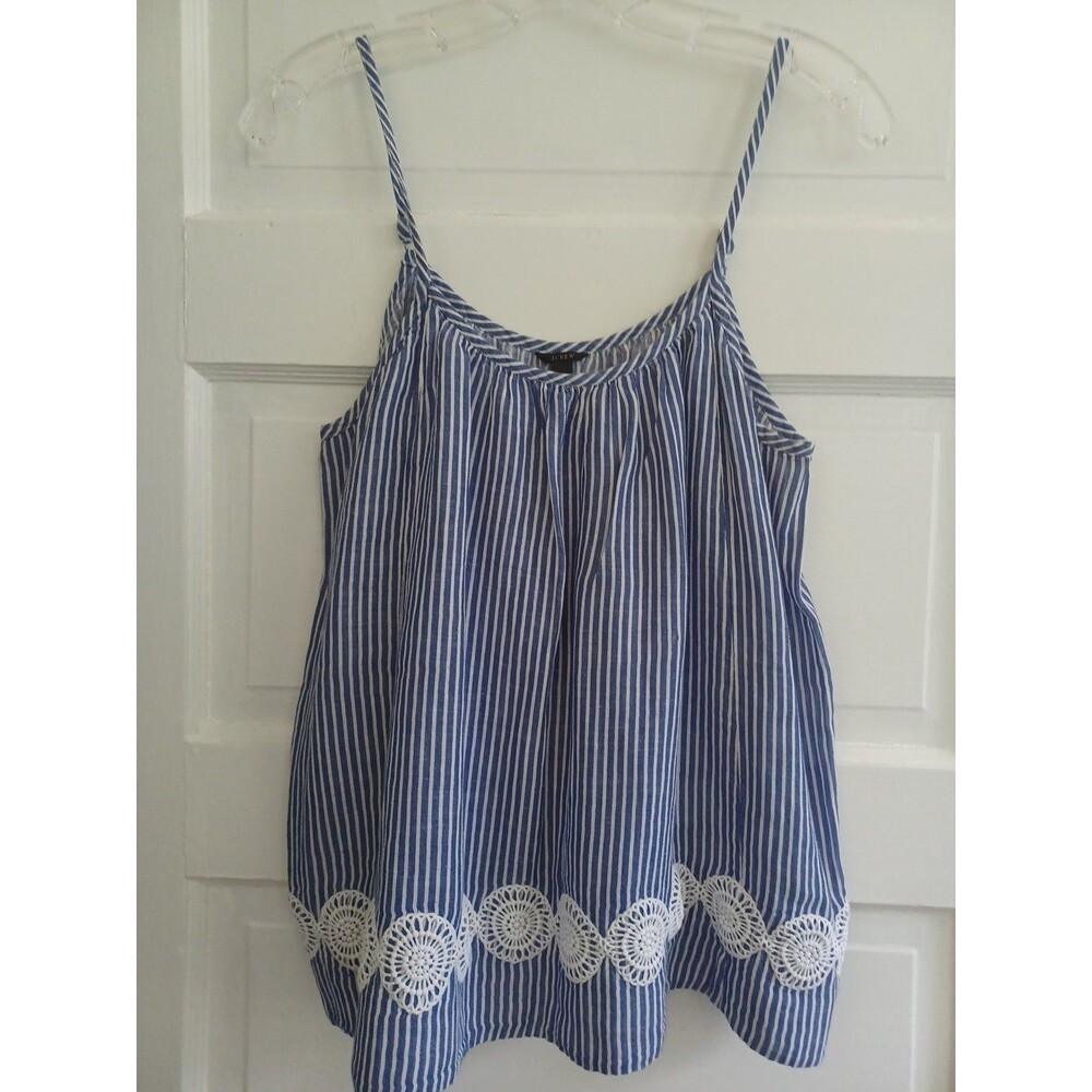 J. Crew blue striped tank embroidery womens S linenblend preppy beach cottagecor